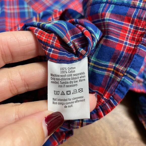 Janie & Jack Boys Red Blue Plaid Long Sleeve Button Up Shirt Size 6 Small - Picture 5 of 5